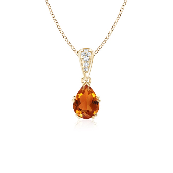 7x5mm AAAA Vintage Style Pear Citrine Drop Pendant with Diamonds in Yellow Gold