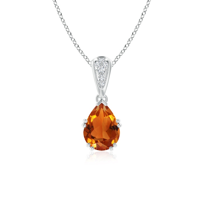 8x6mm AAAA Vintage Style Pear Citrine Drop Pendant with Diamonds in White Gold