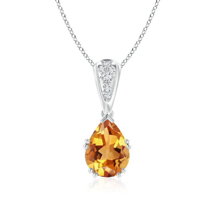 9x7mm AA Vintage Style Pear Citrine Drop Pendant with Diamonds in P950 Platinum 
