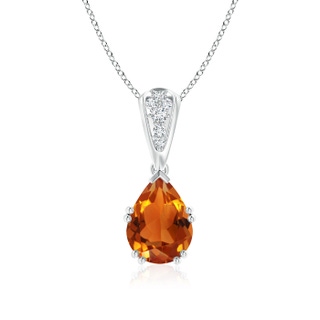 9x7mm AAAA Vintage Style Pear Citrine Drop Pendant with Diamonds in P950 Platinum