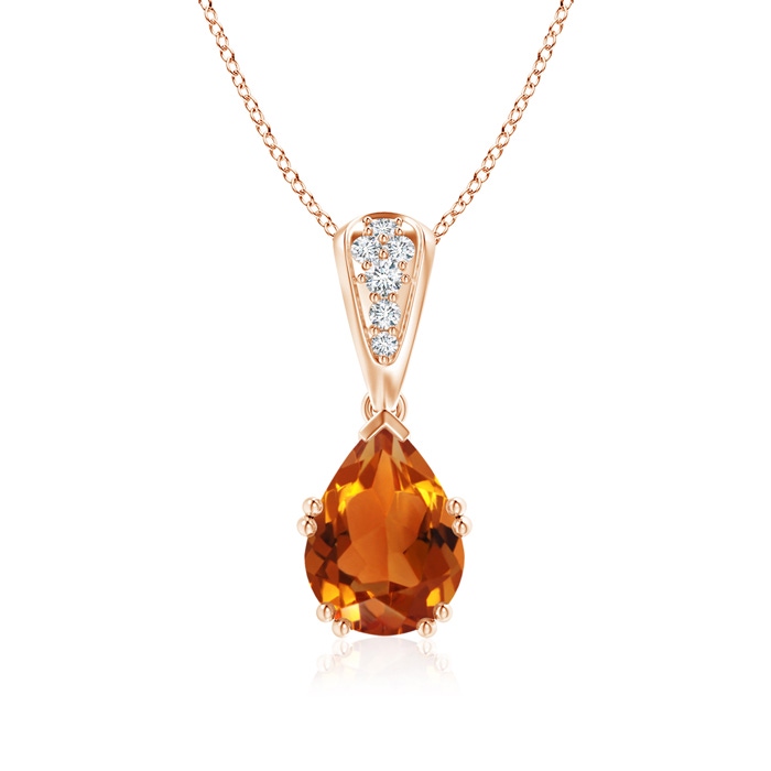 9x7mm AAAA Vintage Style Pear Citrine Drop Pendant with Diamonds in Rose Gold 