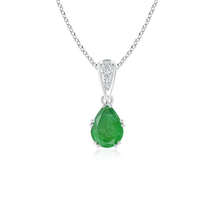 7x5mm A Vintage Style Pear Emerald Drop Pendant with Diamonds in P950 Platinum
