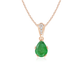 7x5mm A Vintage Style Pear Emerald Drop Pendant with Diamonds in Rose Gold