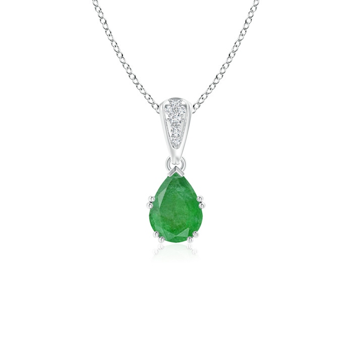 7x5mm A Vintage Style Pear Emerald Drop Pendant with Diamonds in White Gold 