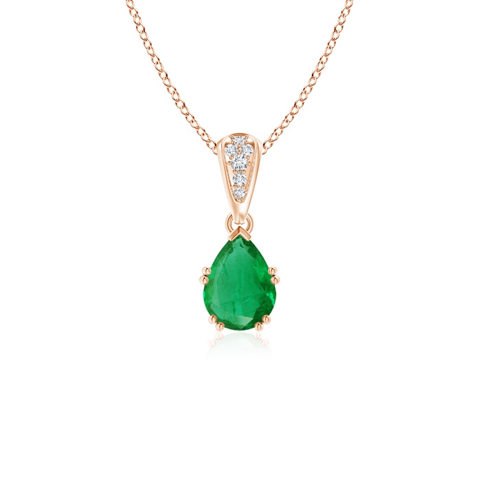 7x5mm AA Vintage Style Pear Emerald Drop Pendant with Diamonds in Rose Gold 