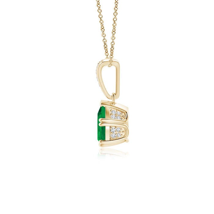 7x5mm AA Vintage Style Pear Emerald Drop Pendant with Diamonds in Yellow Gold product image