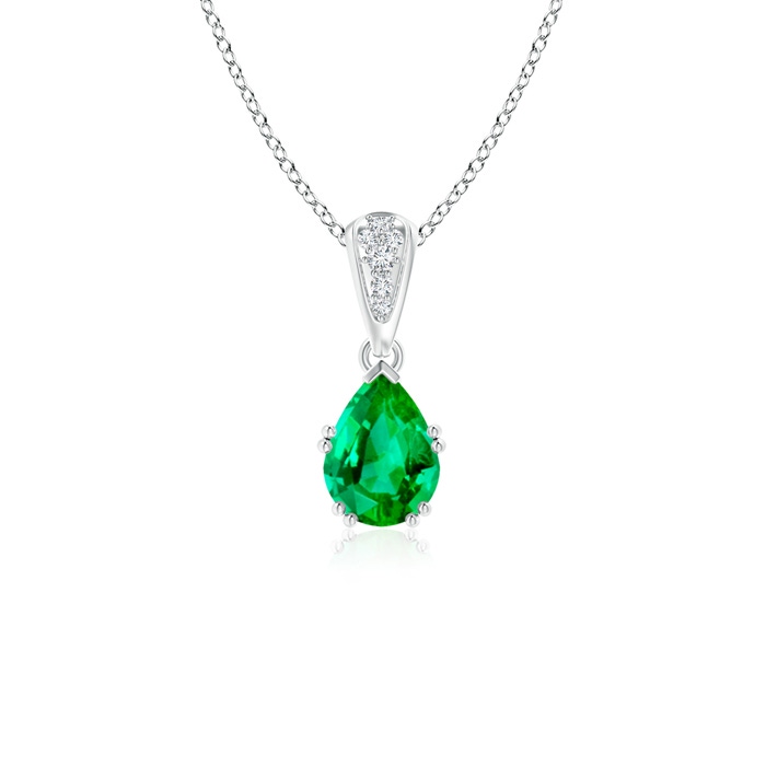 7x5mm AAA Vintage Style Pear Emerald Drop Pendant with Diamonds in White Gold 