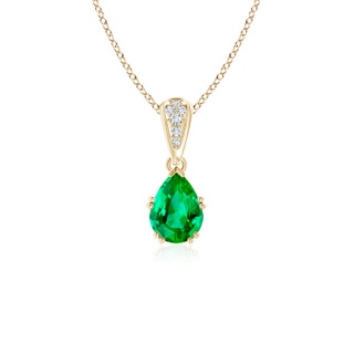 7x5mm AAA Vintage Style Pear Emerald Drop Pendant with Diamonds in Yellow Gold