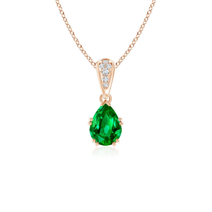 7x5mm AAAA Vintage Style Pear Emerald Drop Pendant with Diamonds in Rose Gold 