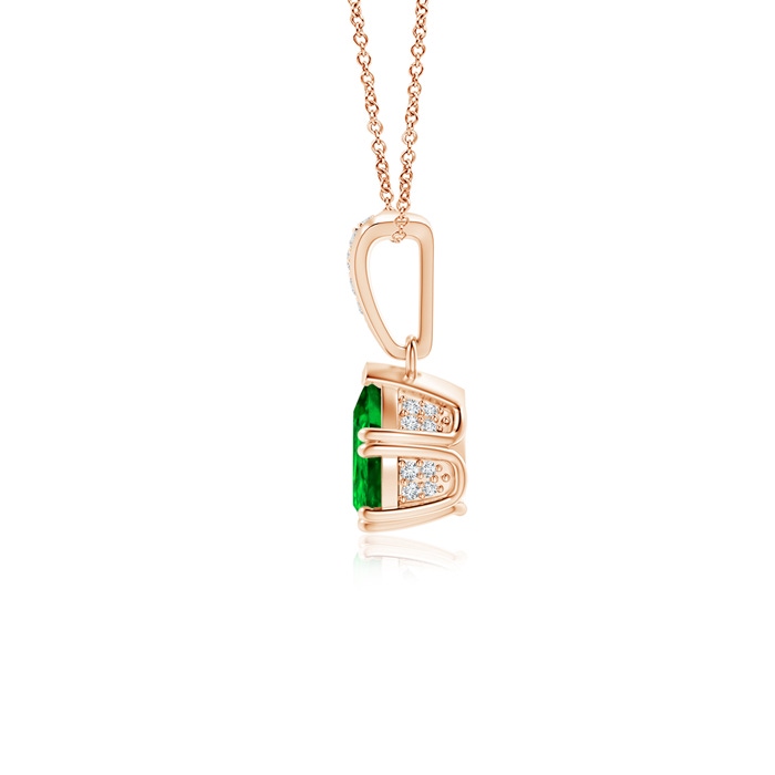 7x5mm AAAA Vintage Style Pear Emerald Drop Pendant with Diamonds in Rose Gold product image