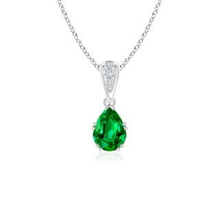 7x5mm AAAA Vintage Style Pear Emerald Drop Pendant with Diamonds in White Gold