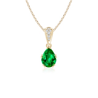 7x5mm AAAA Vintage Style Pear Emerald Drop Pendant with Diamonds in Yellow Gold
