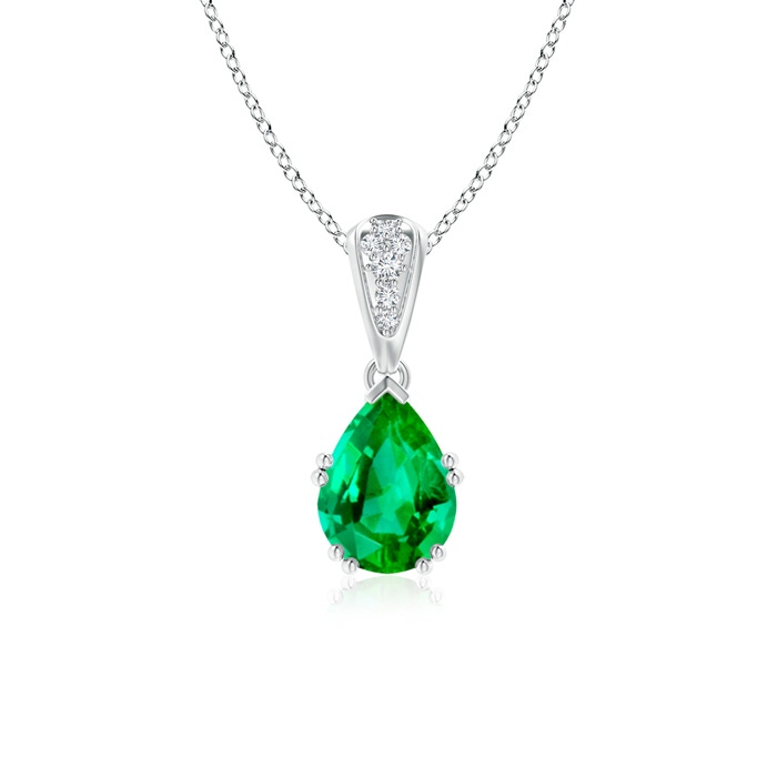 8x6mm AAA Vintage Style Pear Emerald Drop Pendant with Diamonds in P950 Platinum 
