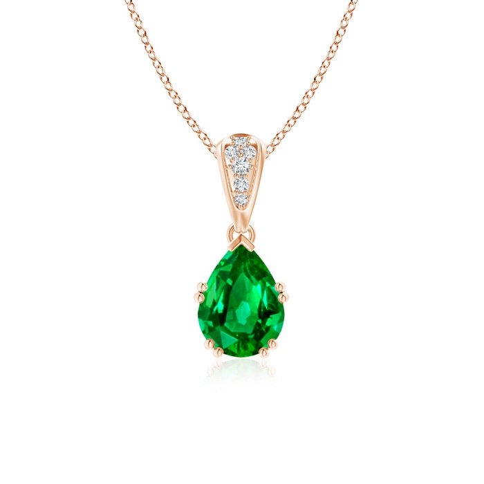 8x6mm AAAA Vintage Style Pear Emerald Drop Pendant with Diamonds in Rose Gold 