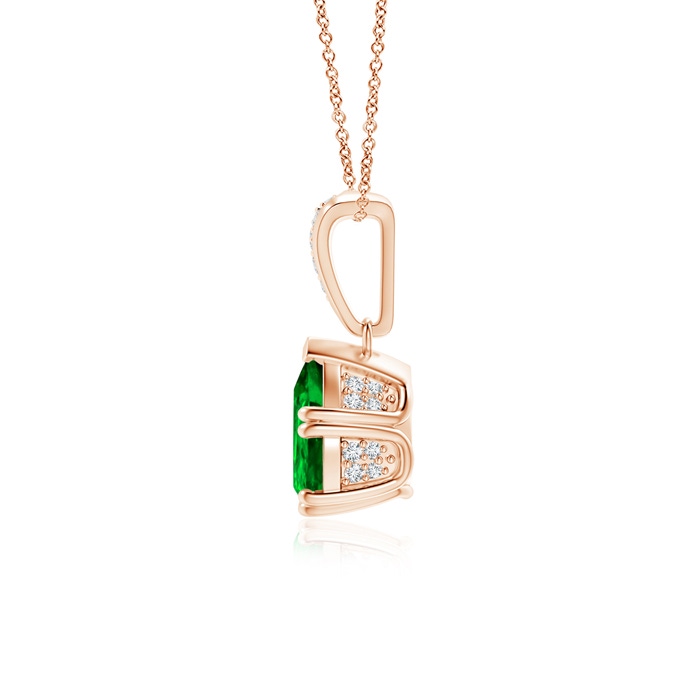 8x6mm AAAA Vintage Style Pear Emerald Drop Pendant with Diamonds in Rose Gold product image