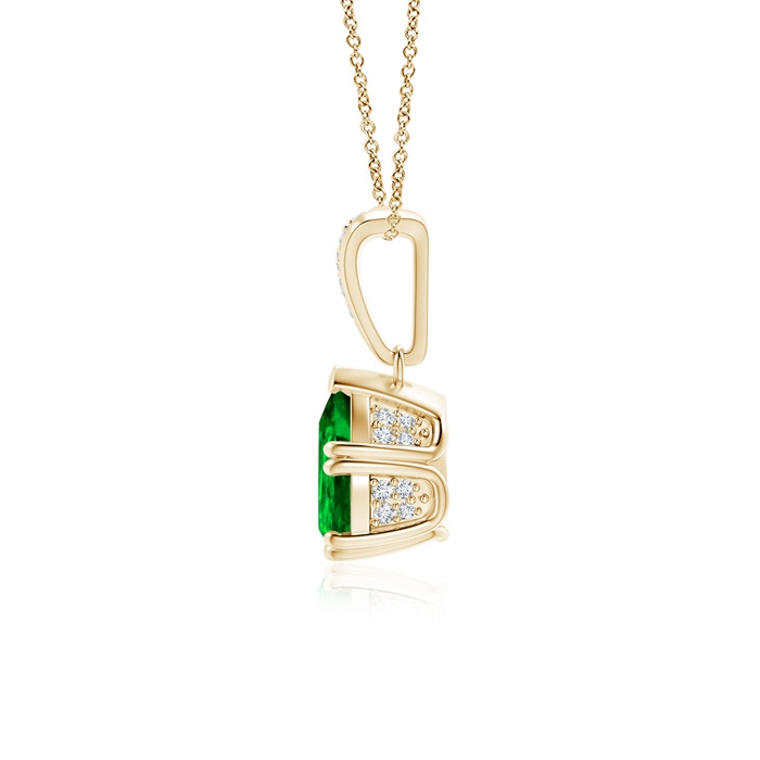 8x6mm AAAA Vintage Style Pear Emerald Drop Pendant with Diamonds in Yellow Gold product image