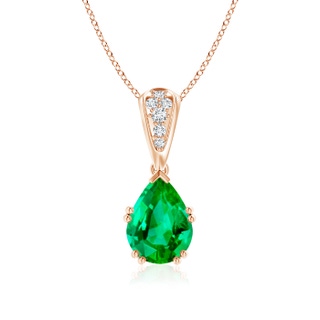 9x7mm AAA Vintage Style Pear Emerald Drop Pendant with Diamonds in Rose Gold