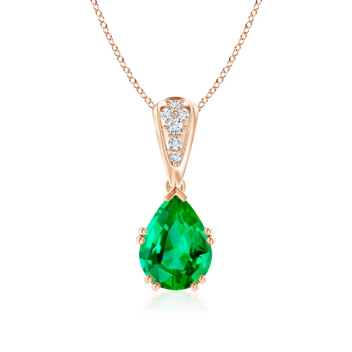 9x7mm AAA Vintage Style Pear Emerald Drop Pendant with Diamonds in Rose Gold 
