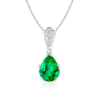 9x7mm AAA Vintage Style Pear Emerald Drop Pendant with Diamonds in White Gold
