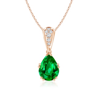 9x7mm AAAA Vintage Style Pear Emerald Drop Pendant with Diamonds in 10K Rose Gold