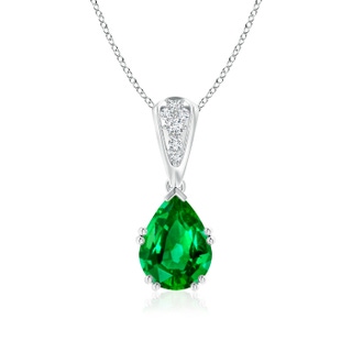 9x7mm AAAA Vintage Style Pear Emerald Drop Pendant with Diamonds in P950 Platinum
