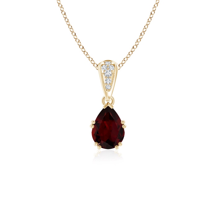 7x5mm A Vintage Style Pear Garnet Drop Pendant with Diamonds in 9K Yellow Gold 