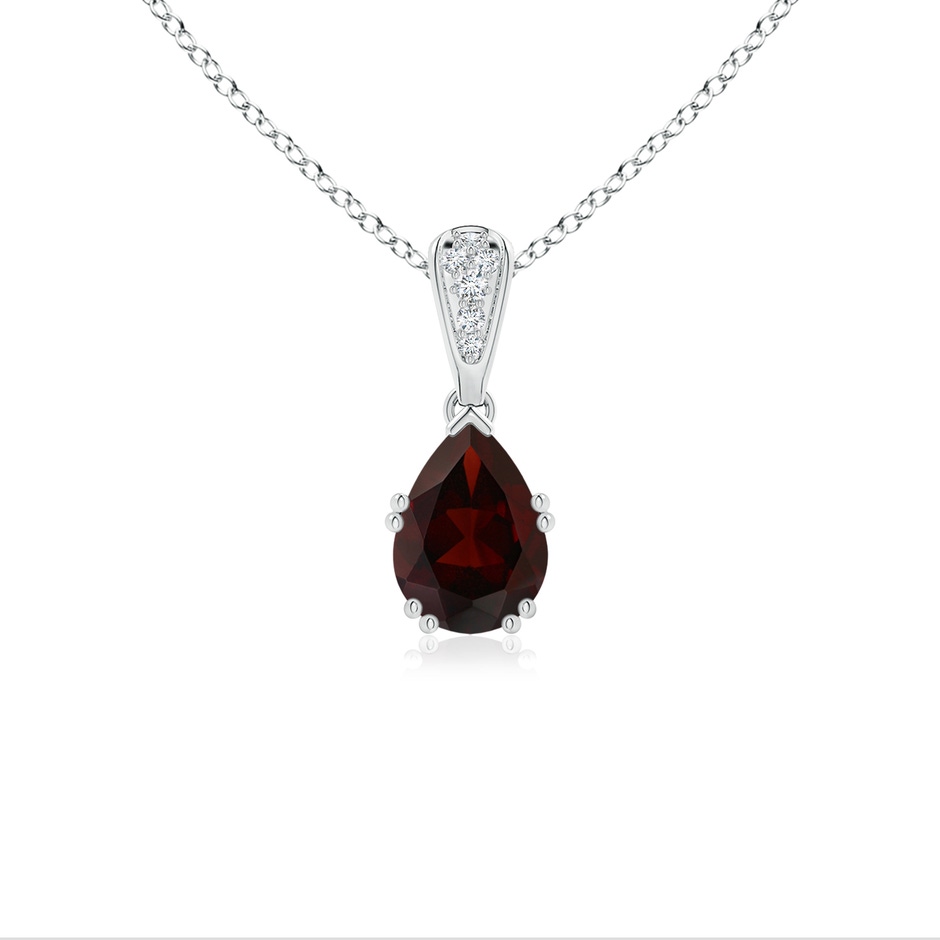 7x5mm A Vintage Style Pear Garnet Drop Pendant with Diamonds in White Gold 