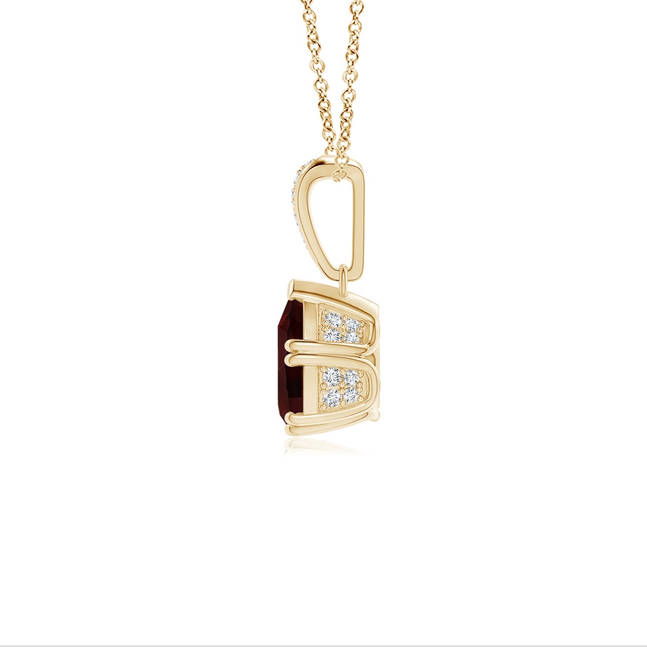 7x5mm A Vintage Style Pear Garnet Drop Pendant with Diamonds in Yellow Gold side 1