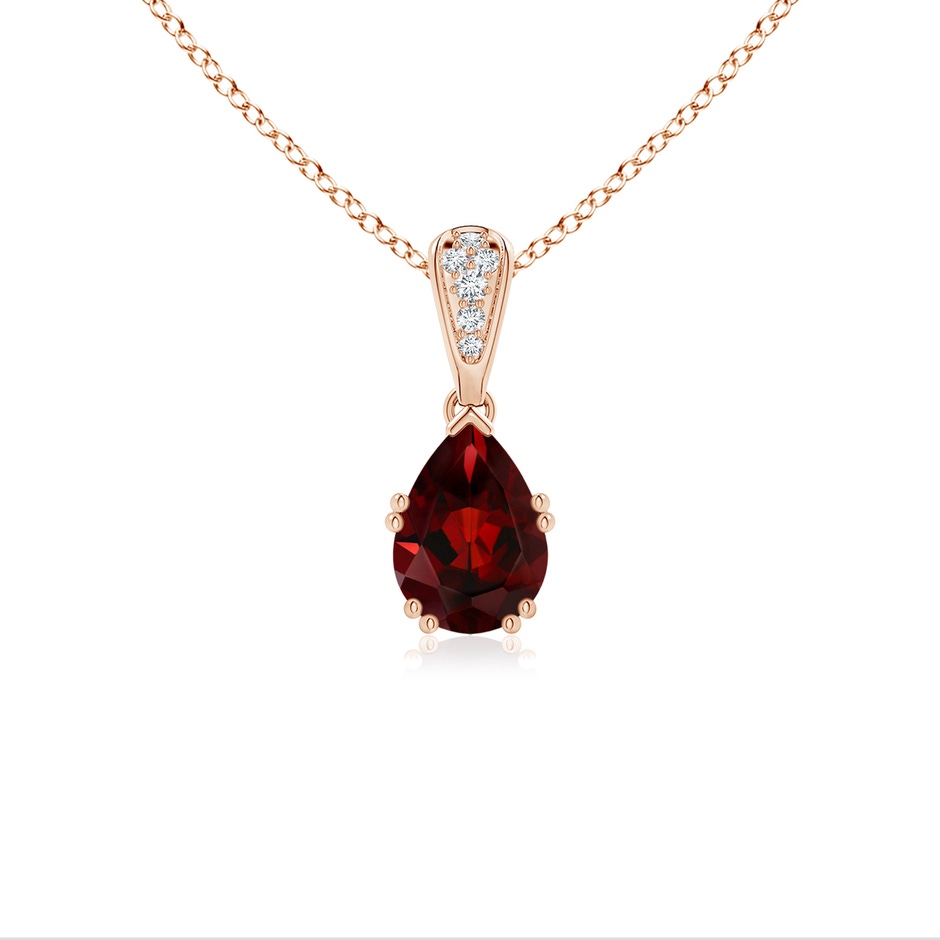 7x5mm AAA Vintage Style Pear Garnet Drop Pendant with Diamonds in Rose Gold 