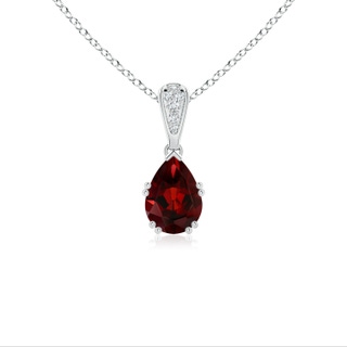 7x5mm AAA Vintage Style Pear Garnet Drop Pendant with Diamonds in White Gold