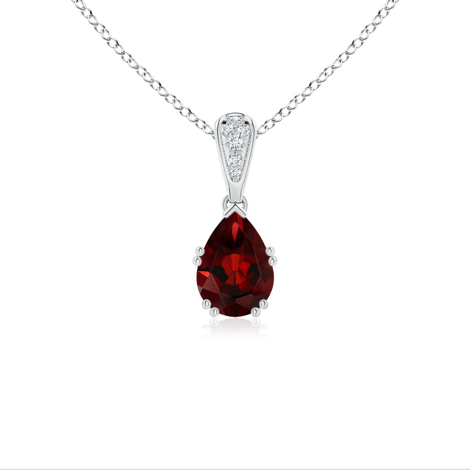 7x5mm AAA Vintage Style Pear Garnet Drop Pendant with Diamonds in White Gold 