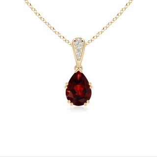 7x5mm AAA Vintage Style Pear Garnet Drop Pendant with Diamonds in Yellow Gold