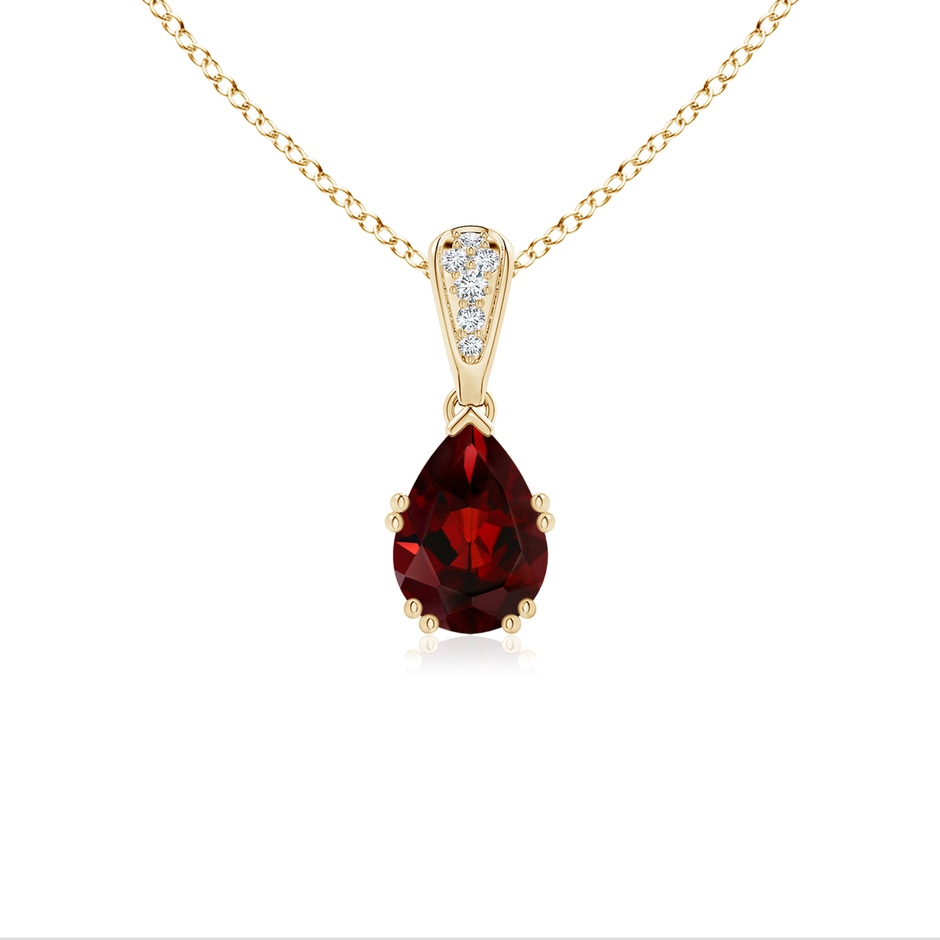 7x5mm AAA Vintage Style Pear Garnet Drop Pendant with Diamonds in Yellow Gold 