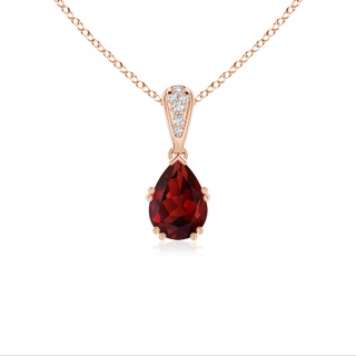 7x5mm AAAA Vintage Style Pear Garnet Drop Pendant with Diamonds in Rose Gold