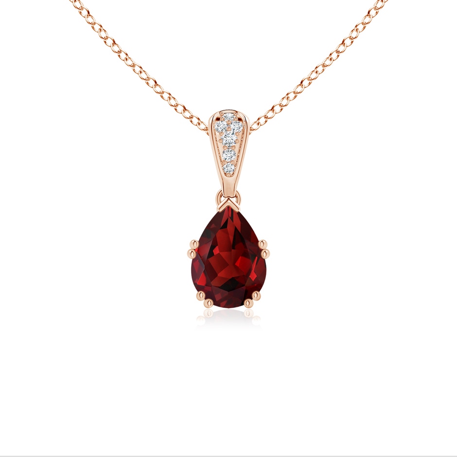 7x5mm AAAA Vintage Style Pear Garnet Drop Pendant with Diamonds in Rose Gold 