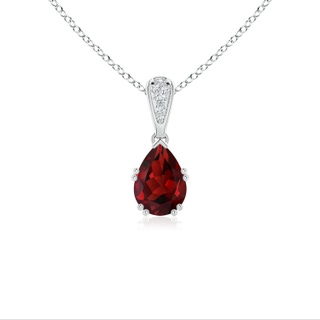 7x5mm AAAA Vintage Style Pear Garnet Drop Pendant with Diamonds in White Gold