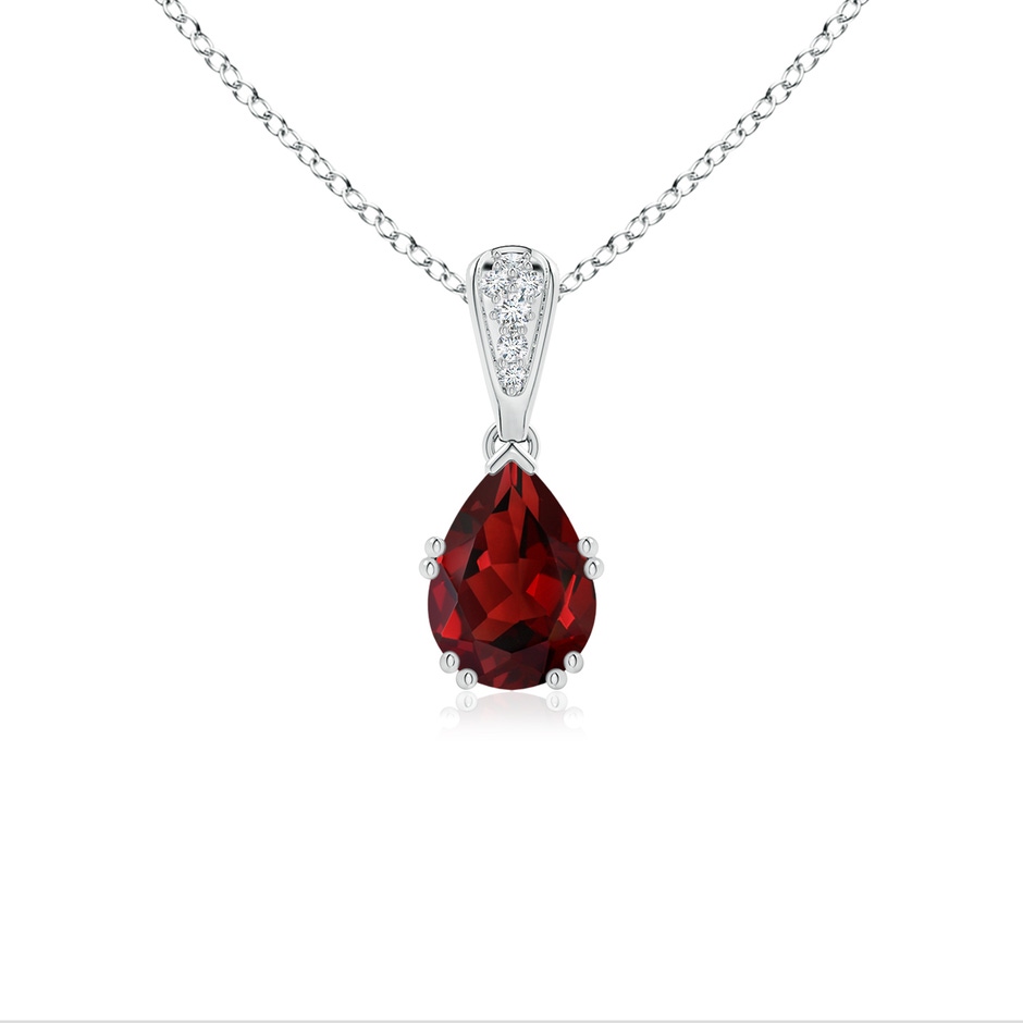 7x5mm AAAA Vintage Style Pear Garnet Drop Pendant with Diamonds in White Gold 