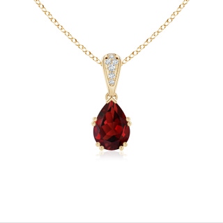 7x5mm AAAA Vintage Style Pear Garnet Drop Pendant with Diamonds in Yellow Gold