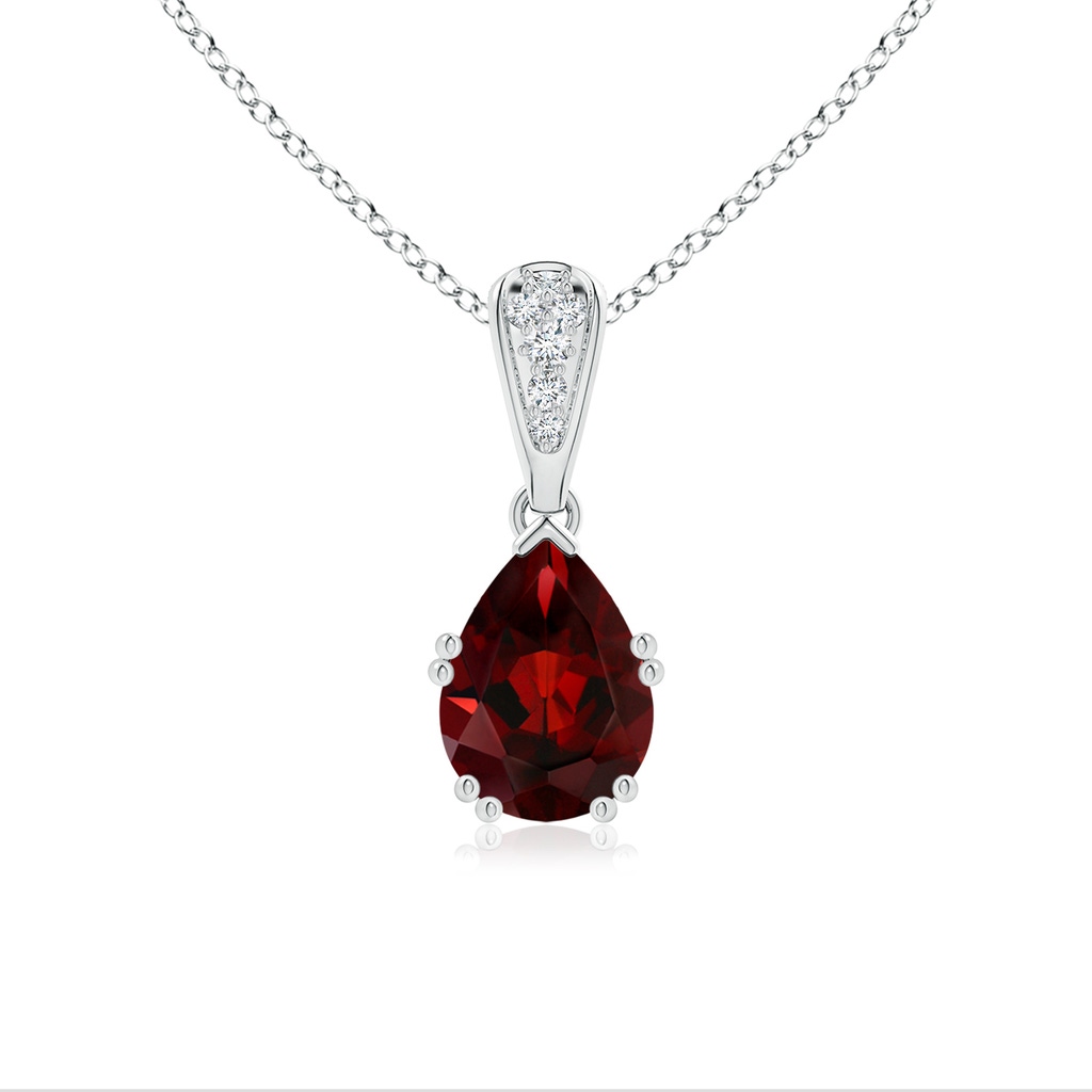 8x6mm AAA Vintage Style Pear Garnet Drop Pendant with Diamonds in White Gold