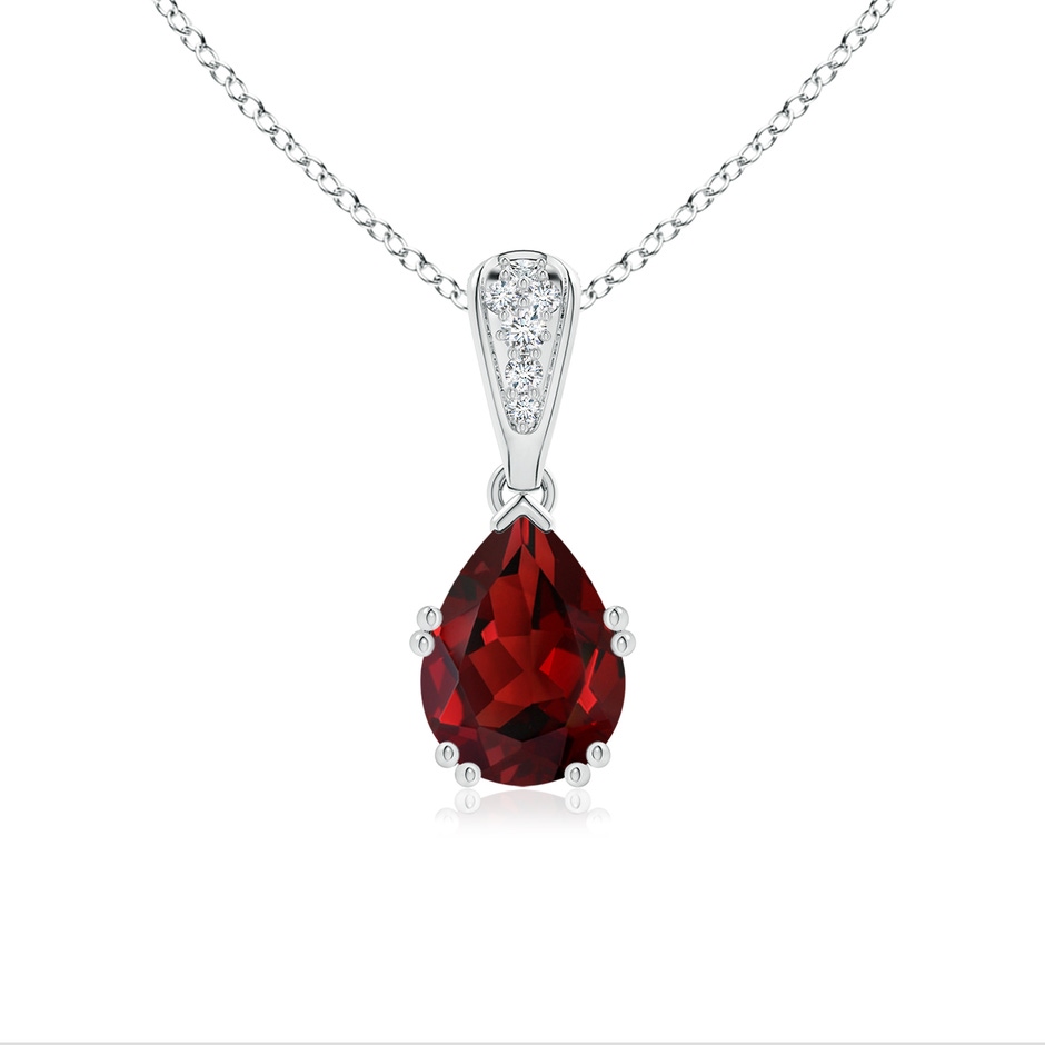 8x6mm AAAA Vintage Style Pear Garnet Drop Pendant with Diamonds in White Gold 