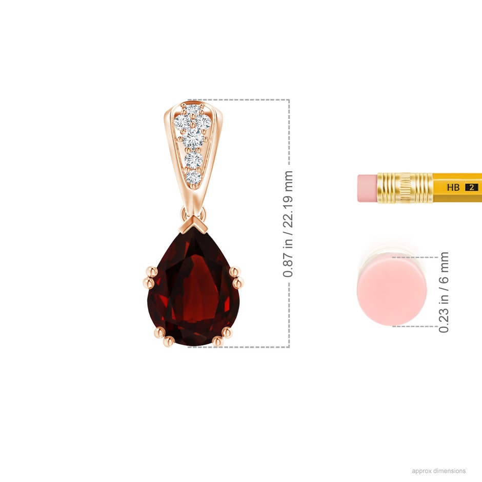 12.08x7.58x5.13mm AAAA Vintage Style GIA Certified Pear Garnet Drop Pendant in Rose Gold ruler