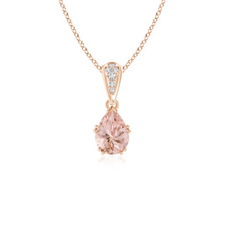 7x5mm AAAA Vintage Style Pear Morganite Drop Pendant with Diamonds in Rose Gold