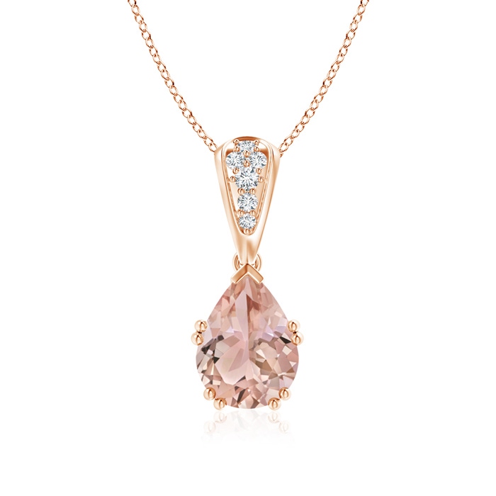 9x7mm AAA Vintage Style Pear Morganite Drop Pendant with Diamonds in Rose Gold