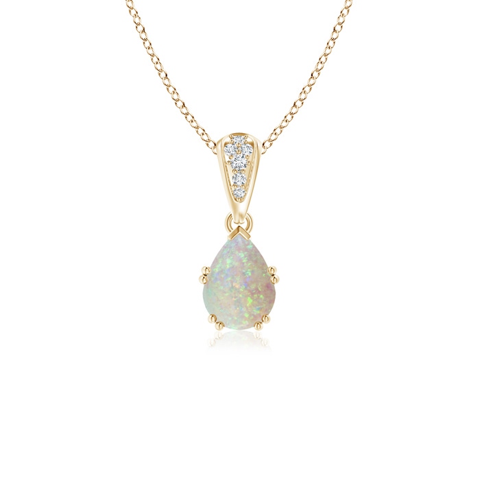 7x5mm AAA Vintage Style Pear Opal Drop Pendant with Diamonds in Yellow Gold 