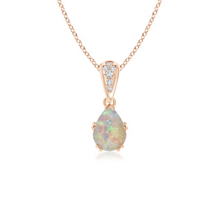 7x5mm AAAA Vintage Style Pear Opal Drop Pendant with Diamonds in 9K Rose Gold