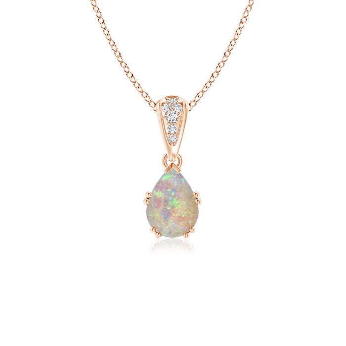 7x5mm AAAA Vintage Style Pear Opal Drop Pendant with Diamonds in 9K Rose Gold 