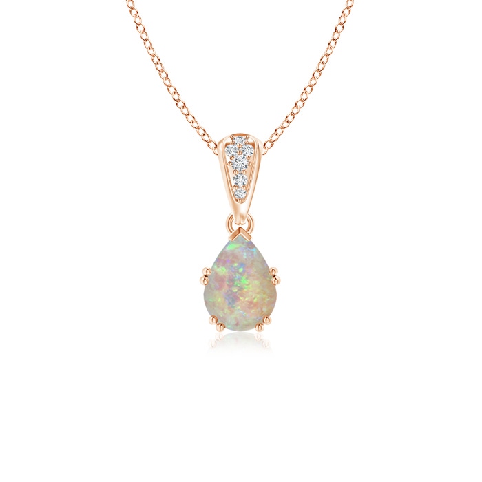 7x5mm AAAA Vintage Style Pear Opal Drop Pendant with Diamonds in Rose Gold