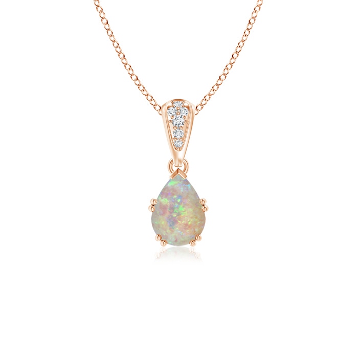 7x5mm AAAA Vintage Style Pear Opal Drop Pendant with Diamonds in Rose Gold 