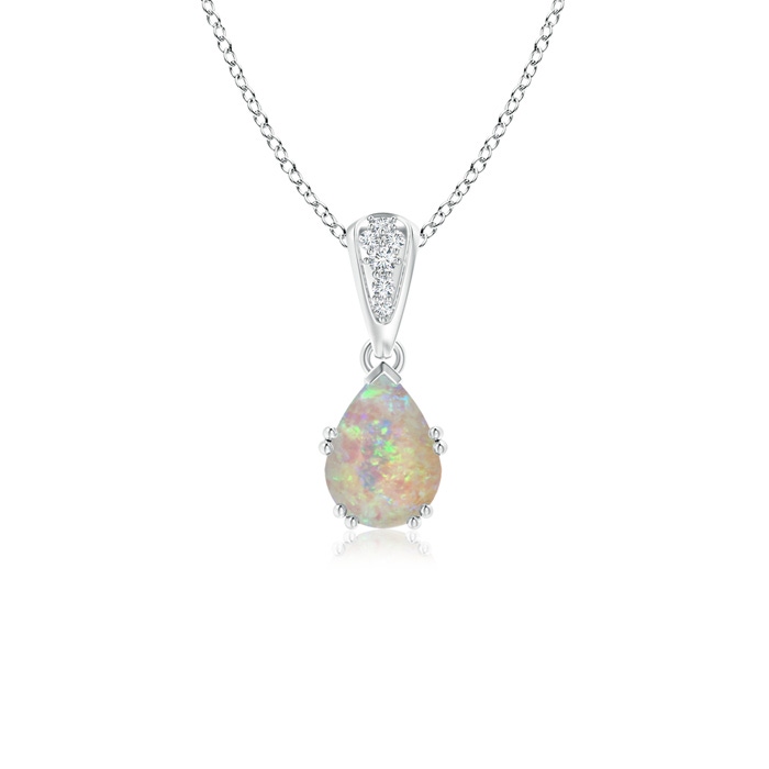 7x5mm AAAA Vintage Style Pear Opal Drop Pendant with Diamonds in White Gold