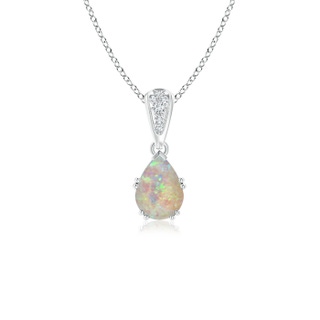 7x5mm AAAA Vintage Style Pear Opal Drop Pendant with Diamonds in White Gold